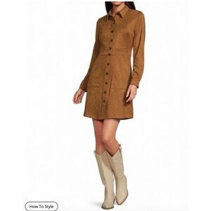 Elegant Tan Long Sleeve Shirt Dress